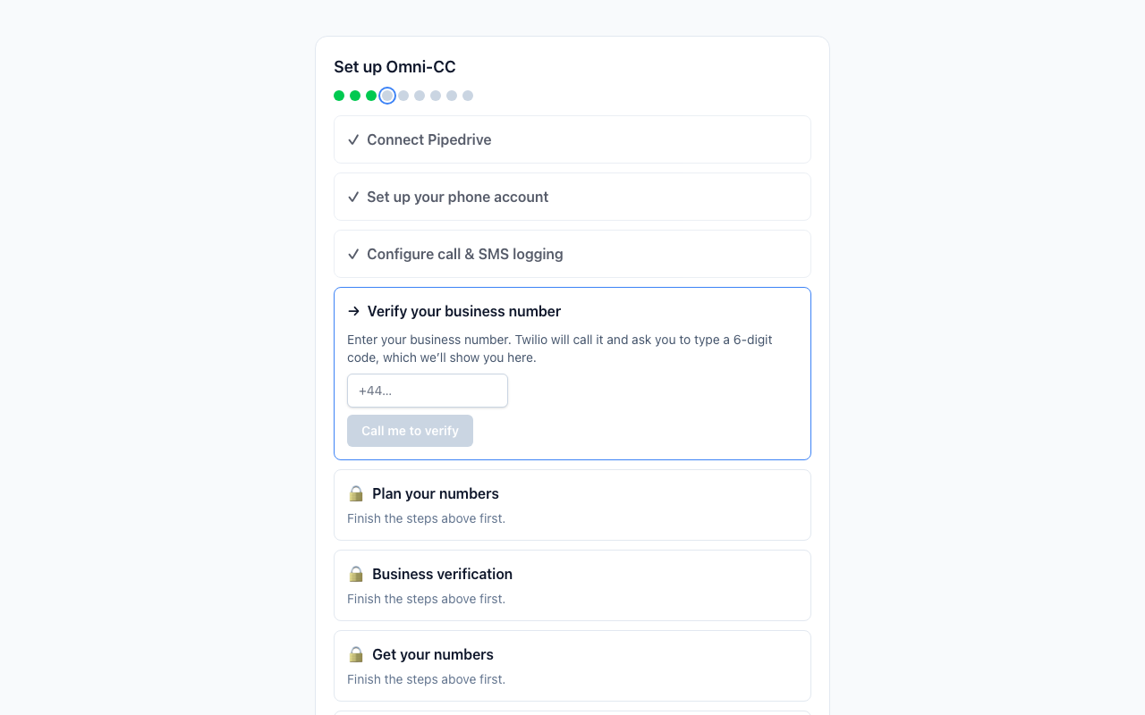 [real screenshot, dev build] The verification step: enter your number, we call it with a code to type back.